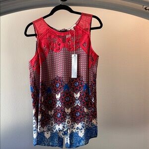 Red and Blue Sleeveless Angeline Button Back Detail Top